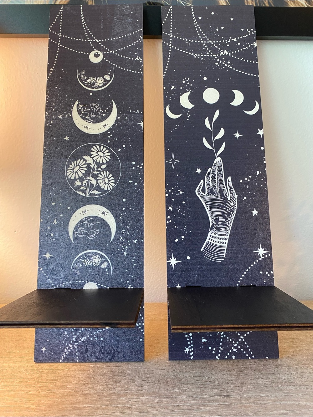 Celestial Moon Phase Wall Shelves in Black and White